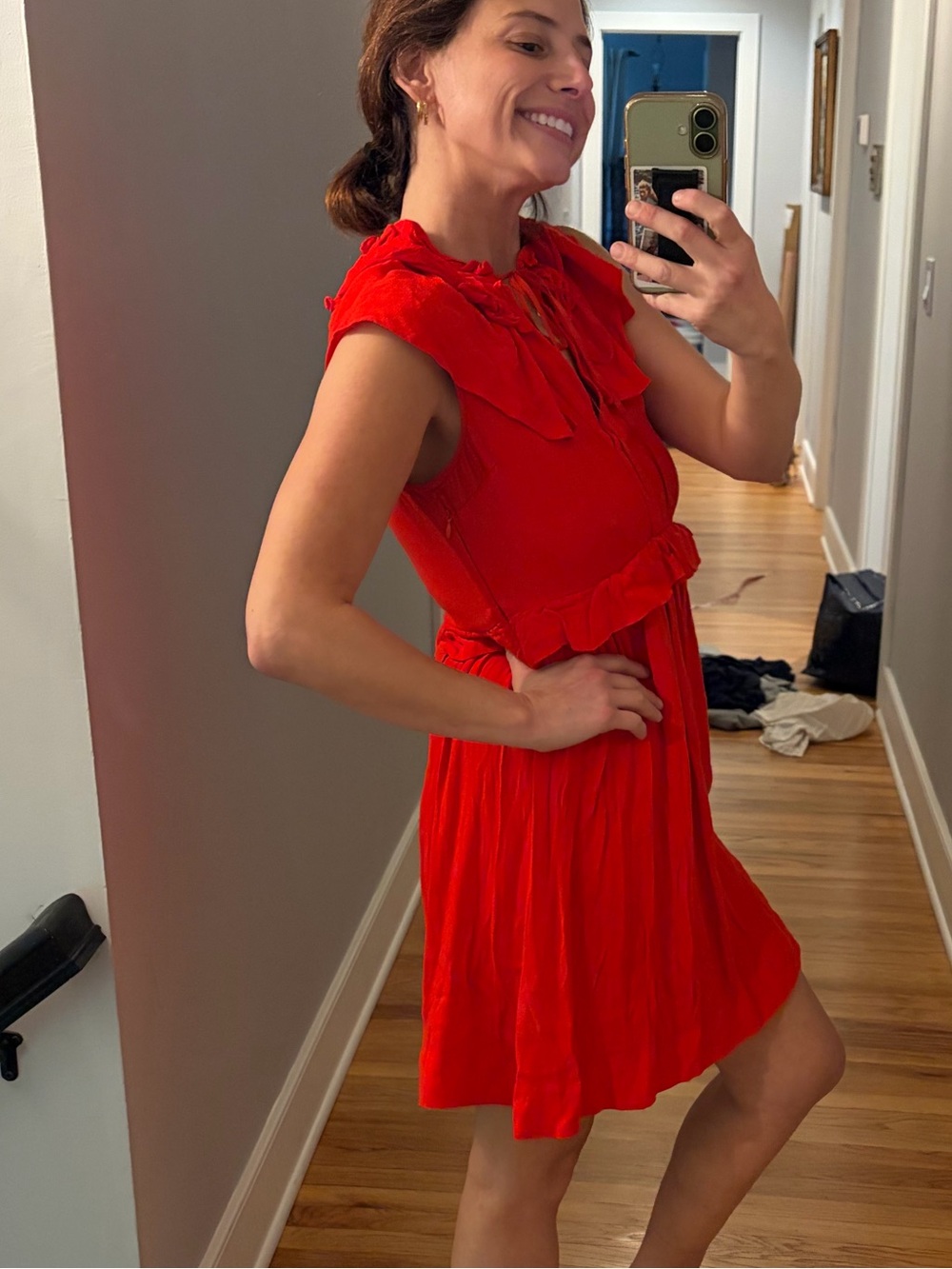 Maje Rutta Red Ruffled Crepe Mini Dress Size 2 US 6 - Picture 5 of 12